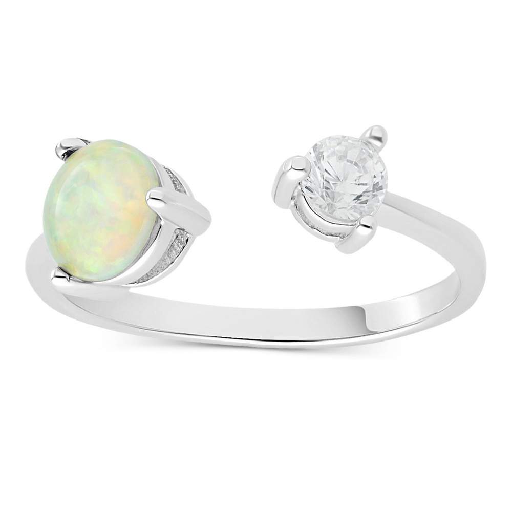 đź’ŽLUXURY Simulated Opal (3/4 ct.) & Cubic Zirconia Cuff Ring in Sterling Silver - Picture 2 of 6